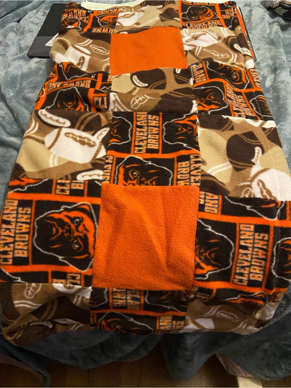 Cleveland Browns Patchwork Fleece Throw Blanket - Orange & Brown